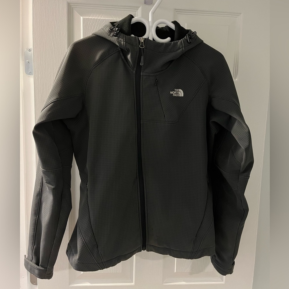Women’s Heavier, large, The Northface grey (small checkered pattern) jacket.